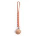 Peach silicone beaded pacifier clip with wooden ball and metal clasp for newborn babies. - Y27