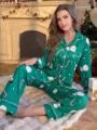 Ensemble de pyjama de Noël avec haut à manches longues et pantalon à motifs de bonhommes de neige. - S / Ensemble / Vert