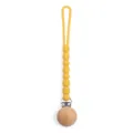Yellow silicone pacifier clip with natural wooden bead, safe baby teether chain toy. - Y28