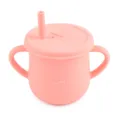 Pink silicone baby sippy cup with straw and dual handles, leakproof toddler training cup variant. - Y12 Straw Cup