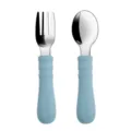 Baby stainless steel fork and spoon set with soft silicone handle toddler feeding tableware - Y21