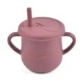 Silicone baby sippy cup with straw, leakproof toddler training cup with dual handles in pink. - Y16 Straw Cups