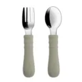 Kids stainless steel fork and spoon set, grey silicone handle training cutlery variant. - Y22