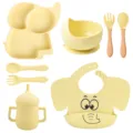Kit repas bebe en silicone assiette elephant bol bavoir cuillere fourchette tasse vaisselle enfant - Y11 (Bavoir Imprimé)