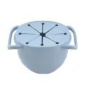 Portable silicone baby snack cup with dual handles and spill-proof lid, blue color. - Blue Gray