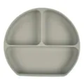 Grey silicone baby suction plate with three compartments for toddler daily feeding use. - Y22