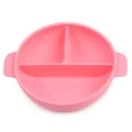 Pink round silicone partitioned baby feeding bowl with dual handles for toddler daily use. - Y14