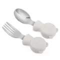 Baby Stainless Steel Spoon Fork Set with Cute Silicone Bear Handle for Toddler Feeding. - Light Gray