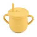 Yellow silicone baby training cup with double handles and straw lid for toddler daily use. - Y28 Sippy Cup