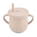 Silicone baby sippy cup with straw and double handles, leak-proof toddler training cup in beige. - Y24 Sippy Cup