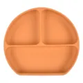 Orange silicone baby divided plate with suction base, safe infant feeding tableware accessory. - Y25