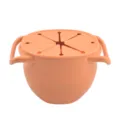Silicone baby snack cup with handles and spill-proof lid, portable infant food container for travel. - Orange