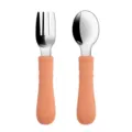 Stainless steel baby fork and spoon set with soft silicone handles for kids self-feeding - Y27