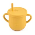 Yellow silicone baby sippy cup with dual handles, leakproof lid and straw for toddlers. - Y17 Straw Cup