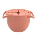 Collapsible silicone snack cup in pink with dual handles and spill proof lid for toddler snacks. - Pink