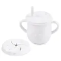 White marble silicone baby training cup with dual handles and straw snack lid variant - Y1 Sippy Cup & Snack Lid