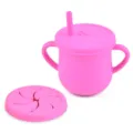 Pink silicone baby sippy cup with dual handles, straw lid and snack lid variant design. - Y8 Straw Cup + Snack Lid