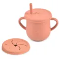 Silicone baby straw cup with snack lid and dual handles, peach pink training cup for kids. - Y27 Sippy Cup with Snack Lid