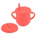 Red silicone baby sippy cup with dual handles, straw lid and snack lid for toddlers training - Y6 Straw Cup + Snack Lid