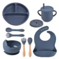 Siliconen baby servies set met zuignap bord kom beker lepel vork waterdichte slab. - Y10-set