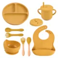 Siliconen baby servies set verdeeld bord zuignap kom lepel vork bib peuter tafelgerei - Y17 set