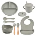 Siliconen baby servies set met zuignap bord, kom, beker, slab en bestek voor kleuters. - Y22 set