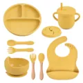 Compleet siliconen servies set voor baby's inclusief verdeeld bord, zuignapkom, slokbeker en lepel. - Y28 set