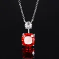 Stunning orange-red cushion cut gemstone necklace with sparkling round cubic zirconia pendant. - Chain Only (Without Pendant) / Orange Red Nest Cut