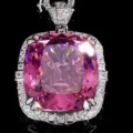 Lussuoso ciondolo con gemma rosa taglio cuscino e diamanti pavé brillanti ed eleganti. - Ciondolo Rosa Appassita / Ciondolo Gemma Rosa Oro Bianco Con Catena Chopin