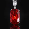 Collana con pendente in cristallo quadrato con pietra preziosa rossa di lusso per donna, gioielli. - Oro Bianco Ciondolo Rosso Arancio Con Catena Chopin
