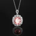Elegante collana con ciondolo ovale rosa vintage e dettagli in argento con strass scintillanti. - Ciondolo Rosa Padparadscha Taglio Nido d'Uccello (Con Catena)