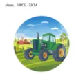 10pcs 23cm green tractor paper plates farm theme birthday party tableware supplies decoration - 9-inch Plates 10PCS