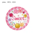 Gros plan d'assiettes en carton rose sur le theme des bonbons 23cm, lot de 10 pour enfants. - Assiettes en Papier 9 Pouces (Lot de 10)
