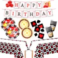 Kasino Poker Thema Geburtstag Party Dekoration Set mit Banner Teller Becher Tischdecke. - 6-teiliges Set (7-Zoll-Teller 10P+9-Zoll-Teller 10P+Servietten 20P+Becher 10P+Tischdecke 1P+Banner 15P)