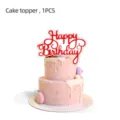 Cake topper rose avec inscription rouge Happy Birthday, idéal pour la décoration de fête d'enfant. - Décoration de Gâteau Grande (1 Pièce/Paquet)