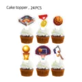 Set de 24 adornos para tartas con tema de baloncesto para decoración de cupcakes. - Adornos Pequeños para Pastel Baloncesto