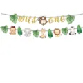 Dschungel Safari Tiere Geburtstag Party Girlande Dekoration mit goldenen Glitzer Elementen. - Banner