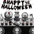 Halloween Party Geschirr Set Gotische Totenkopf Rose Pappteller Becher Banner Deko - Totenkopf Halloween / 7 Zoll 10 STK