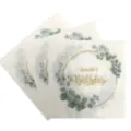 Eucalyptus papieren servetten met gouden krans design voor een verjaardagsfeest decor - Gouden Ring Eucalyptus Print / Verpakking van 20