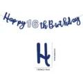 Blue 16th birthday party banner decoration with clear letter size details for celebration setup - 16th Birthday Banner