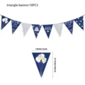 Blue birthday triangle banner 10pcs set with gold balloons and cake design for party decor. - Bunting Flag / 10 Pieces Pack
