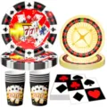 Kasino Motto Party Pappteller Becher Servietten Set Poker Würfel Geburtstag Deko - 4-teiliges Set 50PCS (7-Zoll 10+9-Zoll 10+Servietten 20+Becher 10)