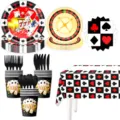 Kasino Motto Party Geschirr Set mit Pappteller Bechern Servietten Tischdecke für Geburtstag. - 8-teiliges Set (7-Zoll-Teller 10P+9-Zoll-Teller 10P+Servietten 20P+Becher 10P+Tischdecke 1P+Besteck je 10)