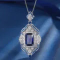 Vintage royal palace style blue crystal pendant necklace with sparkling zirconia details for women. - Pendant Only (No Chain) / Blue