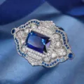 Exquisite vintage court style blue gemstone ring detail, featuring sparkling micro-pave crystals. - Ring / Blue