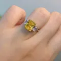 Stupendo anello in cristallo giallo taglio radiante a 3 pietre con baguettes elegante - Taglia 6 / Giallo