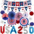 US Unabhängigkeitstag 250. Jahrestag Party Deko Set mit USA Ballons und Wimpelkette. - 7-teiliges Ballon-Deko-Set / 7-teiliges Set