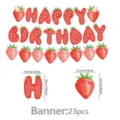 Cute strawberry birthday party banner with letter flags and strawberry pendants, 23pcs. - Banner / 23 Patches