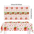 Strawberry patterned tablecloth detail showing vibrant pink print and clear texture. - Tablecloth / 54*108inch