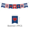 Detailansicht des 250. Jubiläums-Unabhängigkeitstag-Banners mit Maßangaben und Stückzahl. - Banner (7er Pack) / Pflaster-Set